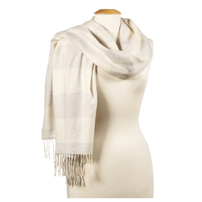 John Hanly Scarves Light Cream Checker Oversized Merino Scarf