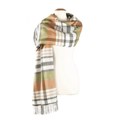 John Hanly Scarves White Orange Green Plaid Oversized Merino Scarf