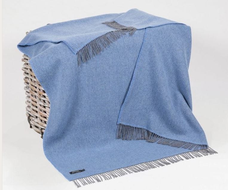 John Hanly Throw Cashmere Throw Grey Blue Herringbone Cashmere Throw in Herringbone