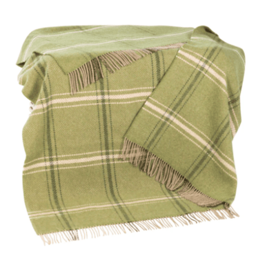 John Hanly Throw Green Beige Cream Overcheck Cashmere Throw in Herringbone 2023