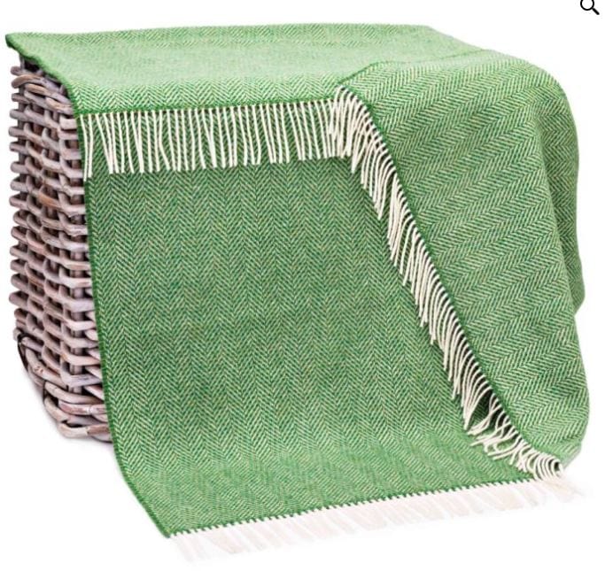 John Hanly Throw Green Herringbone Cashmere Throw in Herringbone 2023