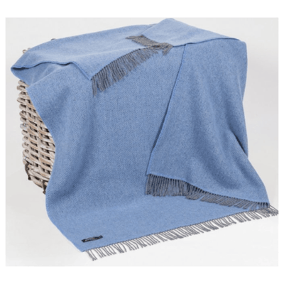 John Hanly Throw Grey Blue Herringbone Cashmere Throw in Herringbone 2023