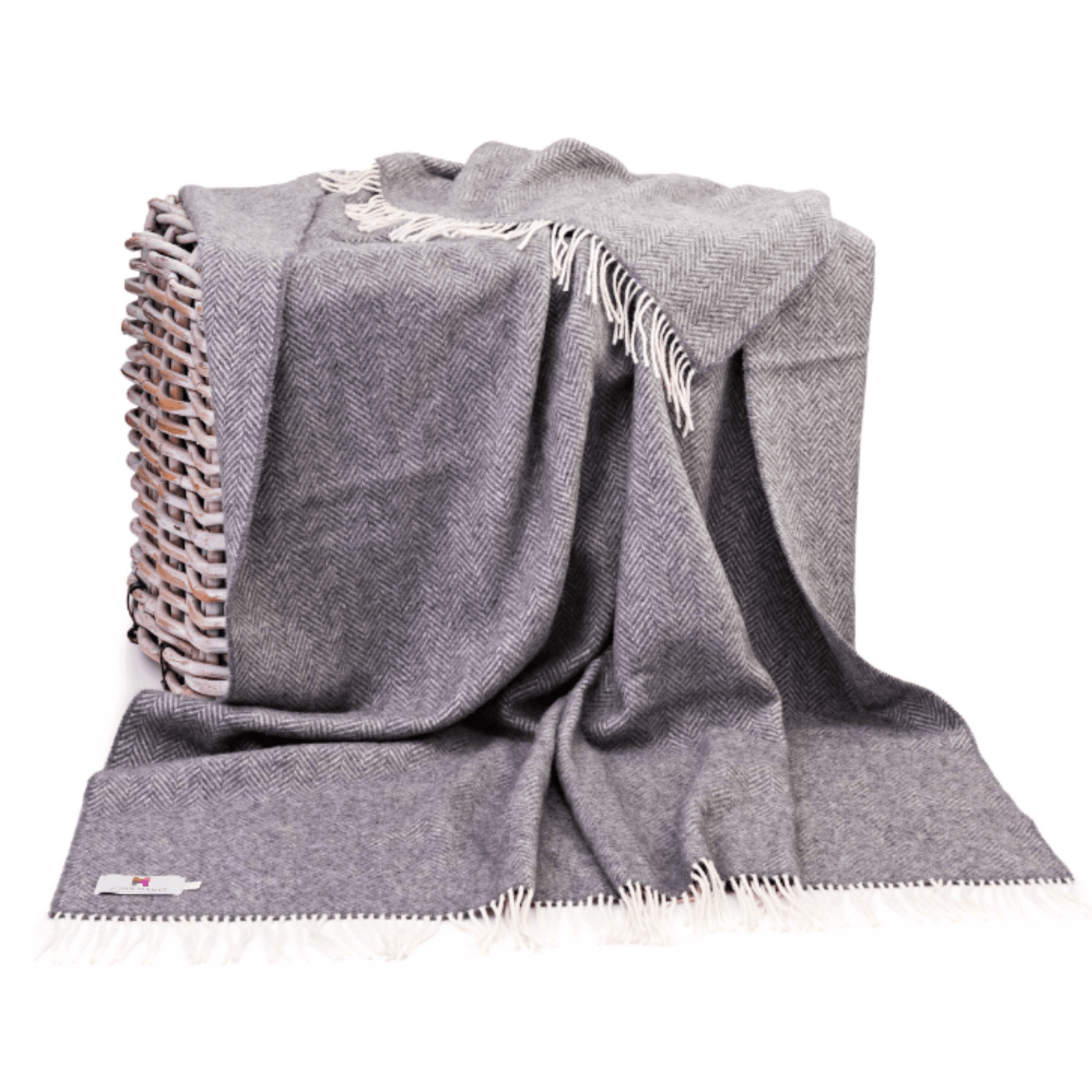 John Hanly Throw Grey Herringbone Cashmere Throw in Herringbone 2023