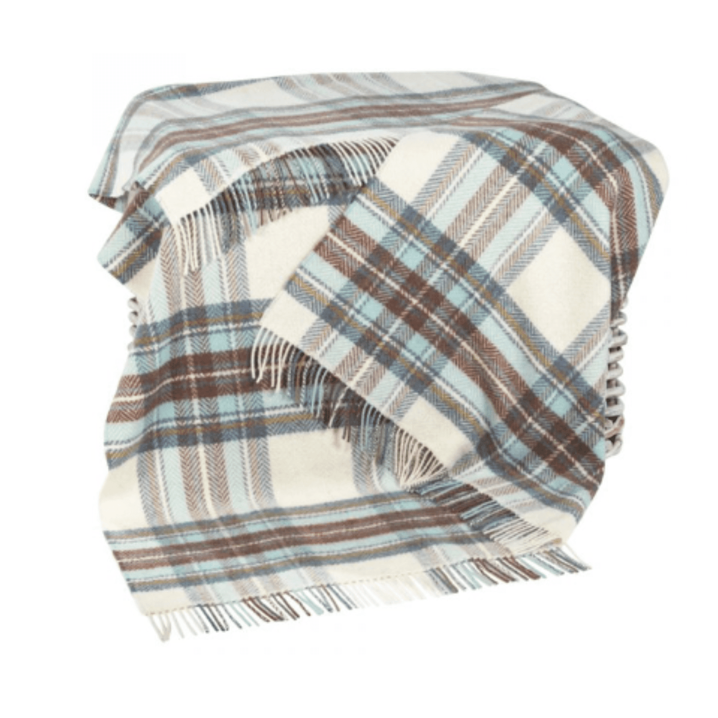 John Hanly Throw White Aqua Rust Plaid Cashmere Throw in Herringbone 2023