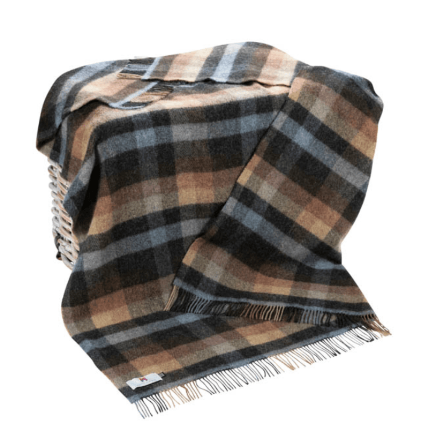 John Hanly Picnic Blankets Brown Charcoal Grey Rust Box Plaid Large Irish Picnic Blanket