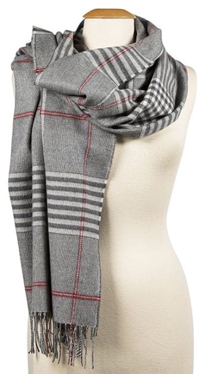 John Hanly Scarves Grey Cream Red Check Oversized Merino Scarf