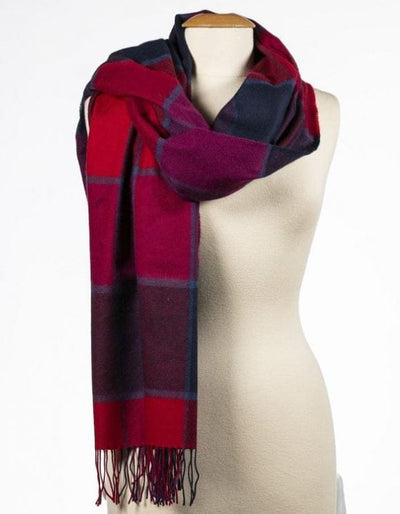 John Hanly Scarves Navy Red Purple Block Oversized Merino Scarf