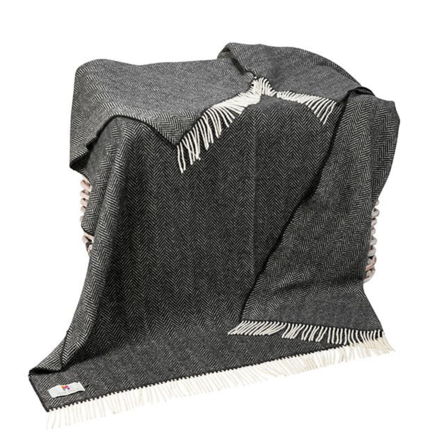 John Hanly Throw Charcoal Grey Cashmere Throw in Herringbone