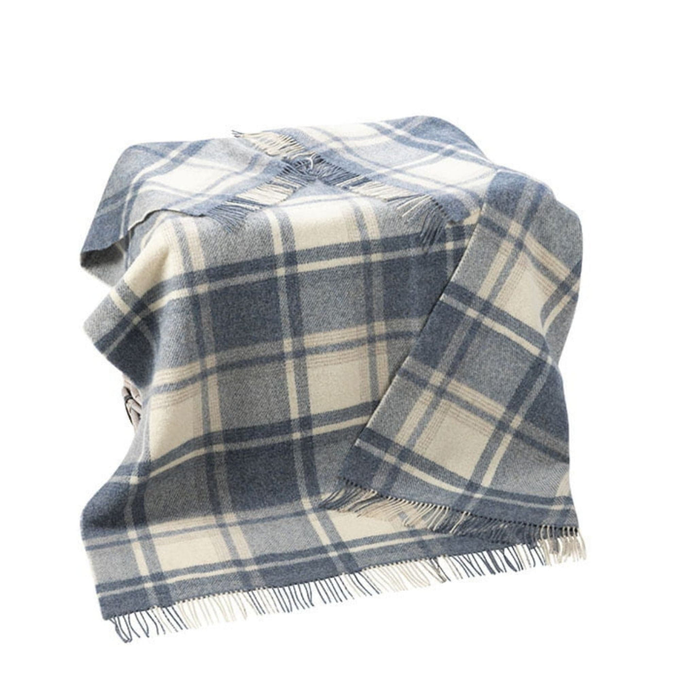 John Hanly Throw Denim Blue Mix Plaid Large Irish Picnic Blanket