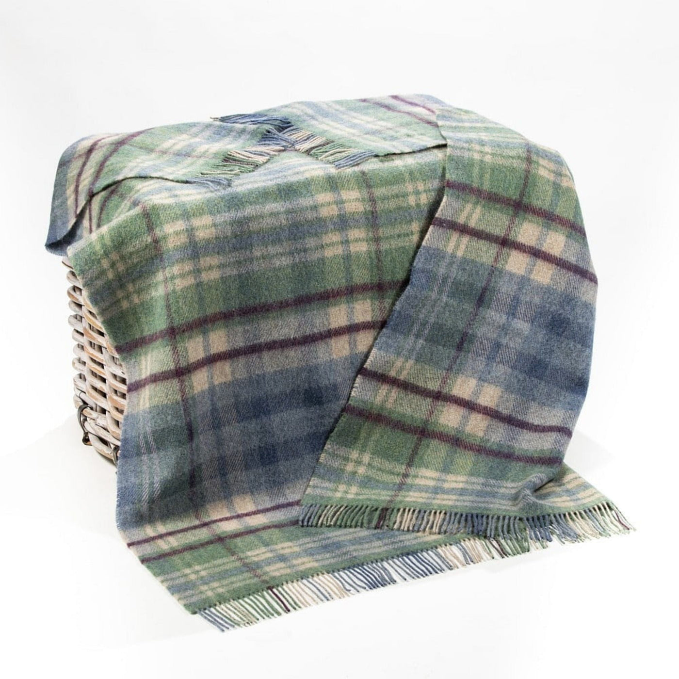 John Hanly Throw Denim Green Burgundy Plaid Large Irish Picnic Blanket