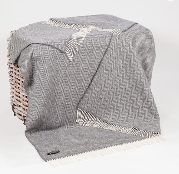 John Hanly Throw Grey Herringbone Over sized  Cashmere Throw