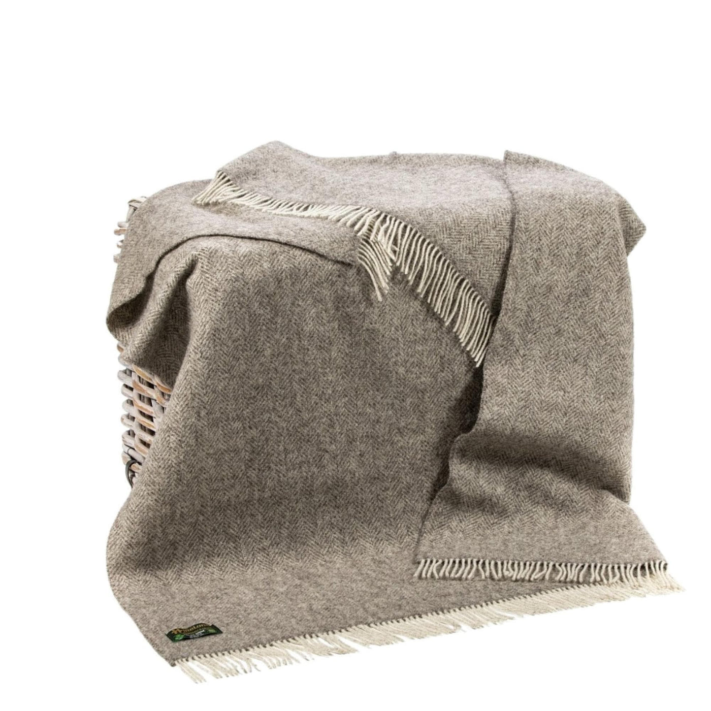 John Hanly Throw Natural Wool Eco Throw in Herringbone