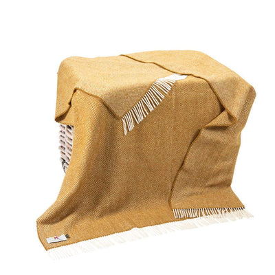 John Hanly Throw Mustard Mix Cashmere Throw in Herringbone