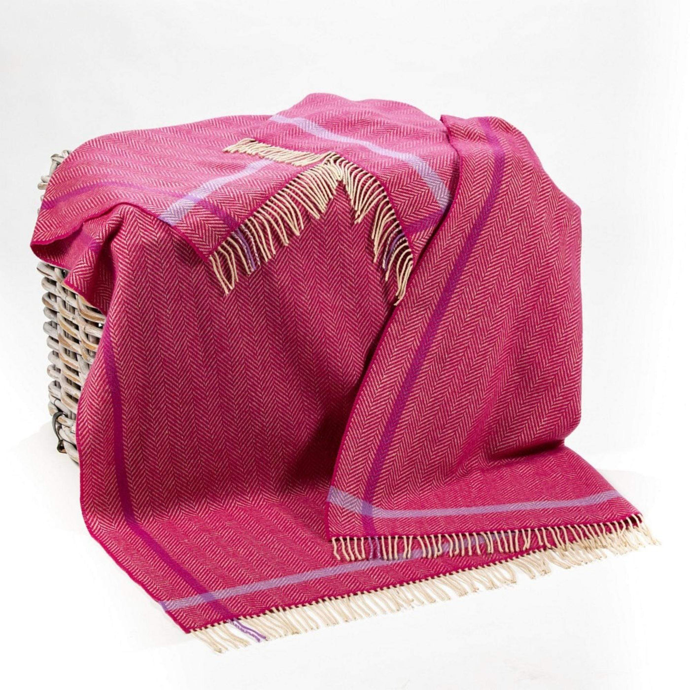 John Hanly Throw Raspberry Cream & Purple Cashmere Throw in Herringbone